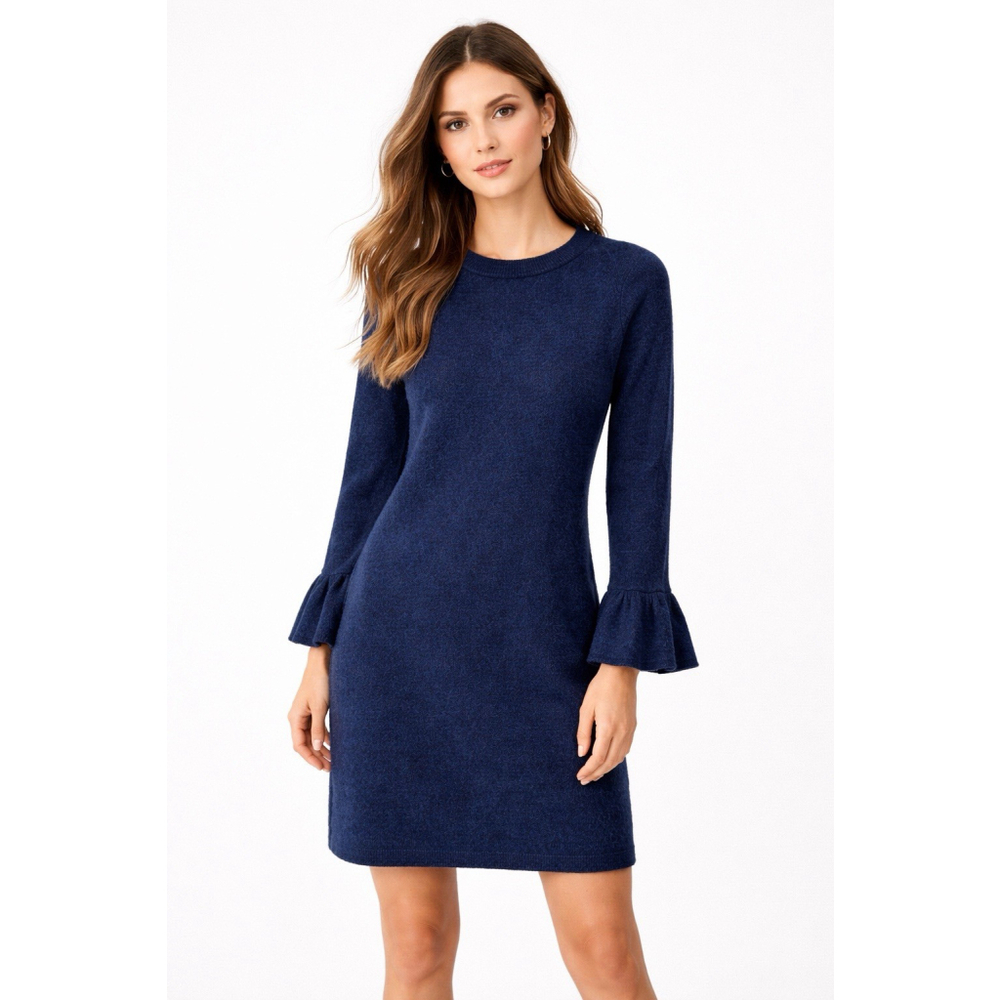 Banana Republic Wool Blend Sweater Dress Navy Blue Flare Sleeve Size M - Picture 1 of 10